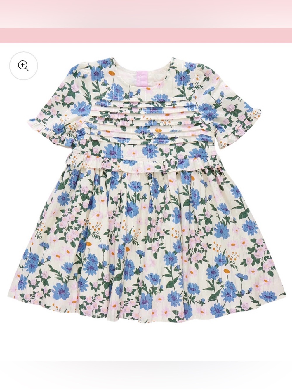 PINK CHICKEN Girls Floral Blue & White Pleated Summer Dress